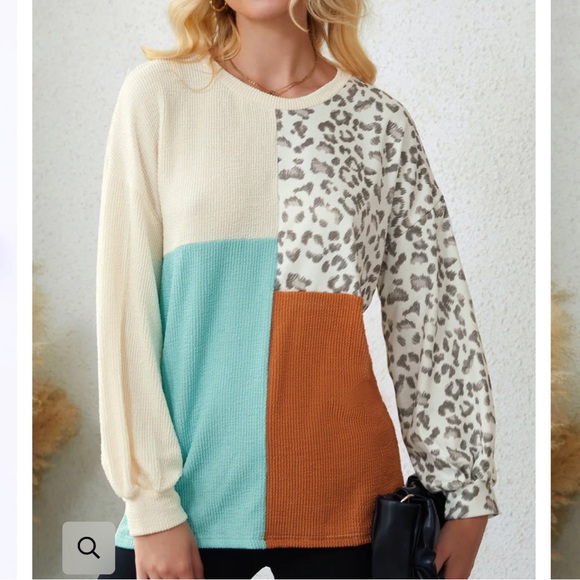 Leopard Patchwork Long Sleeve Top size small new sweatshirt blouse - Picture 1 of 7